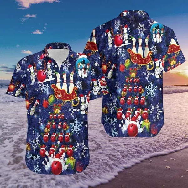 Felacia Bowling Merry Christmas Blue Hawaiian Shirt
