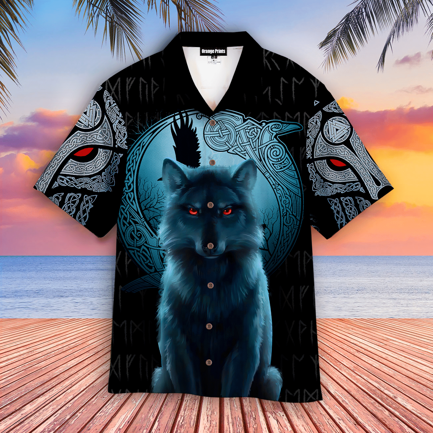 Fenrir Viking Wolf And Moon Hawaiian Shirt