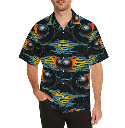 Fire Bowling Black Hawaiian Shirt