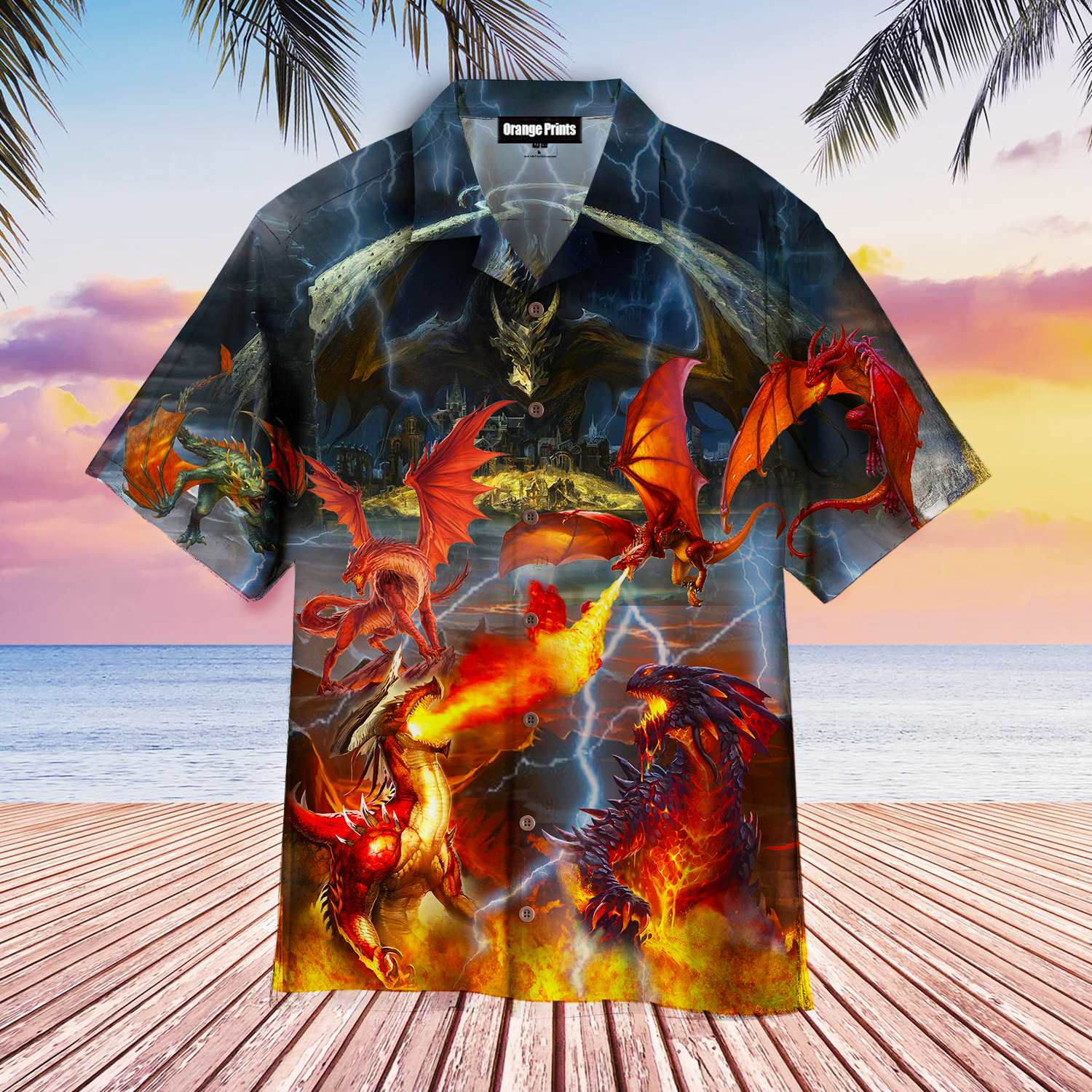 Fire Dragon Fight Color Hawaiian Shirt