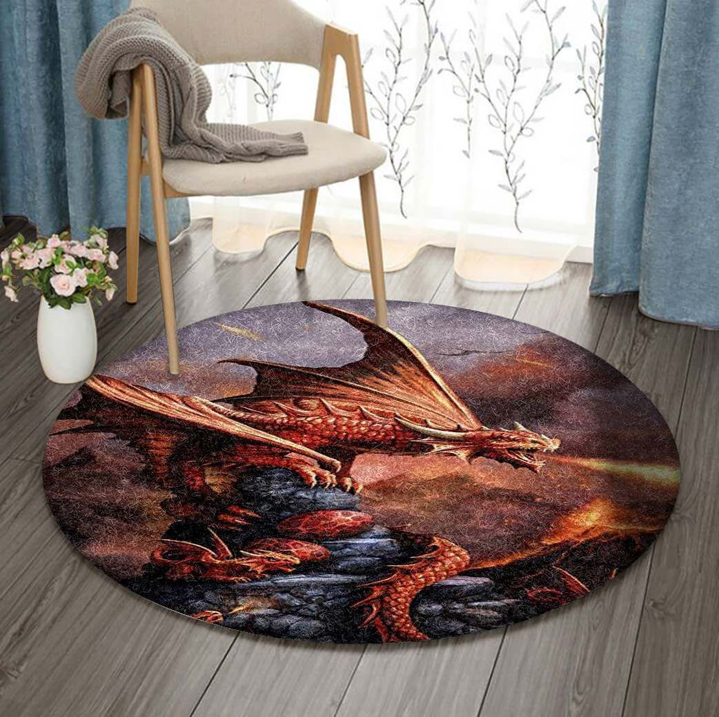 Fire Dragon Round Rug Carpet Bedroom Livingroom Home Decor