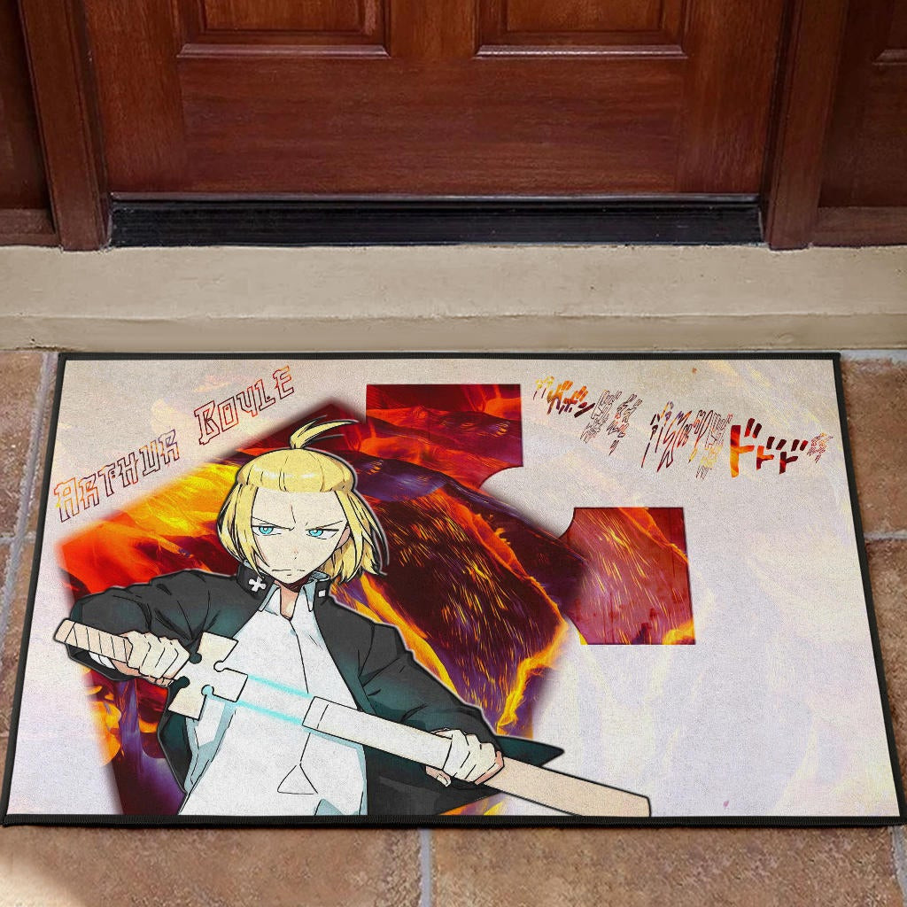 Fire Force Anime Rubber Doormat Arthur Boyle Lighting Sword Fire Rubber Doormat Home Decor