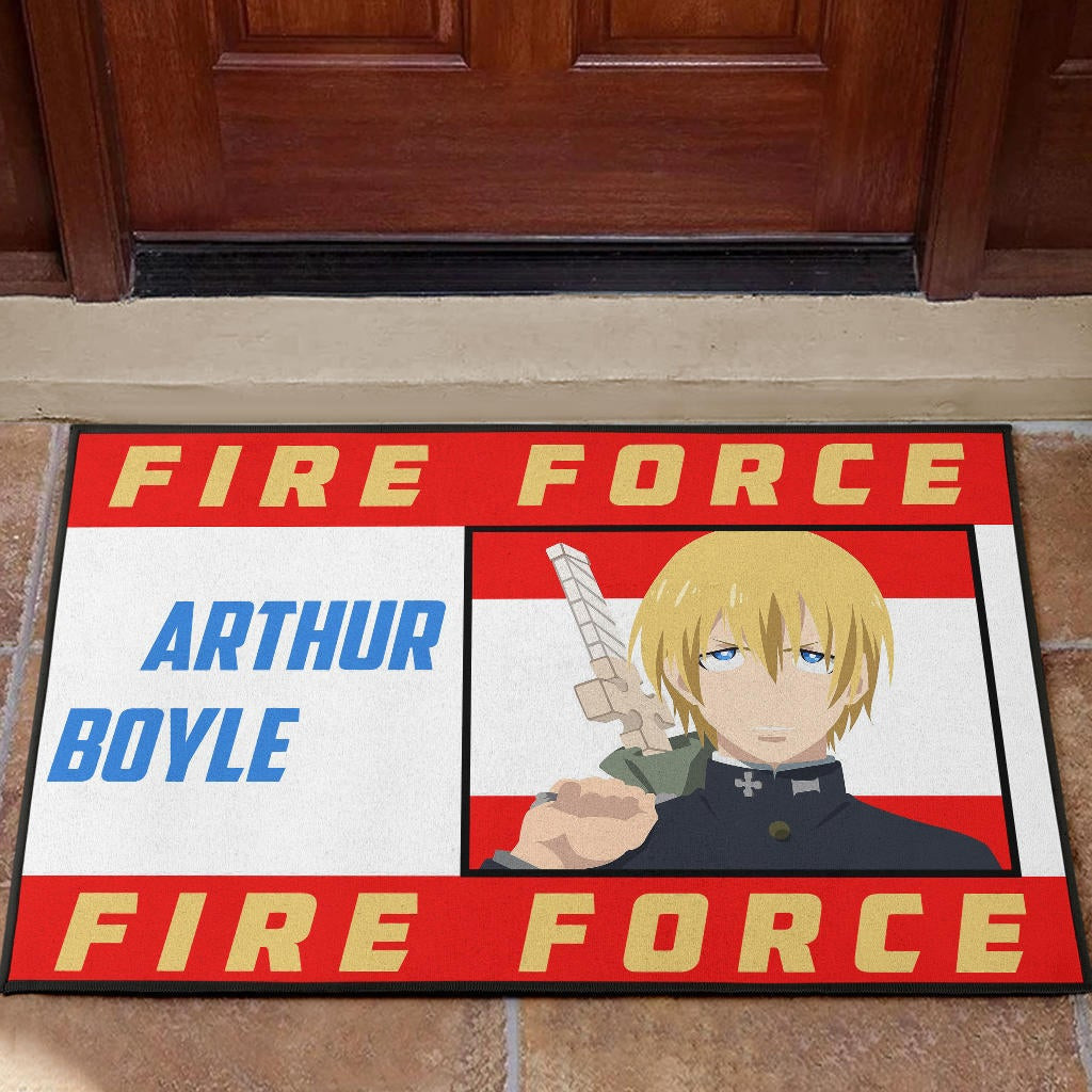 Fire Force Anime Rubber Doormat Arthur Boyle Long Hair Fire Minimal Artwork Rubber Doormat Home Decor