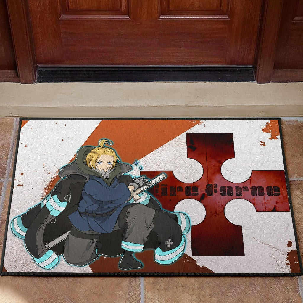 Fire Force Anime Rubber Doormat Arthur Boyle Shining Blue Coat With Wood Sword Rubber Doormat Home Decor