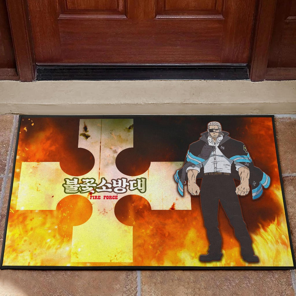 Fire Force Anime Rubber Doormat Leonardo Barns No Emotion Standing In Fire Rubber Doormat Home Decor