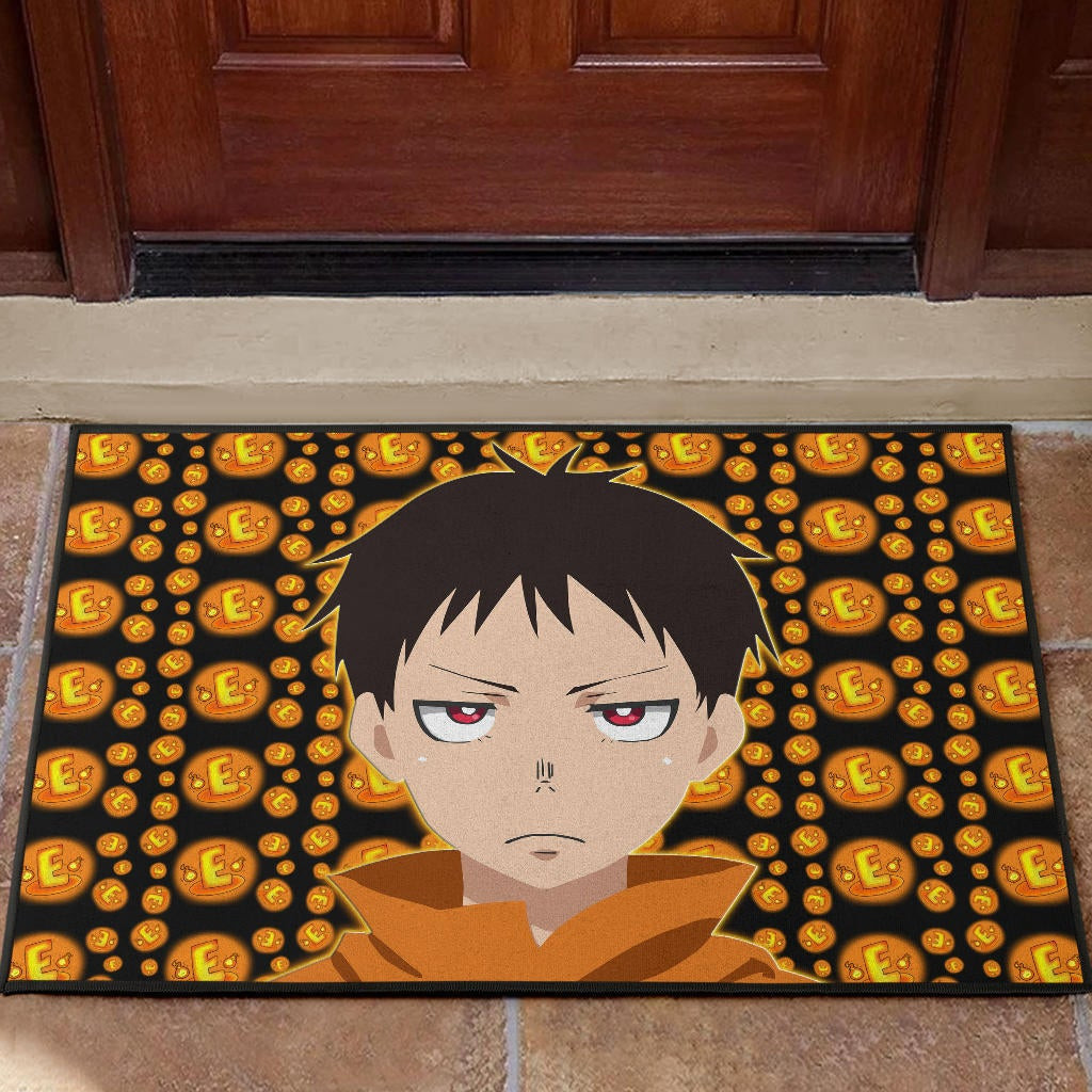 Fire Force Anime Rubber Doormat Shinra Kusakabe Red Eye E Letter Fire Patterns Rubber Doormat Home Decor