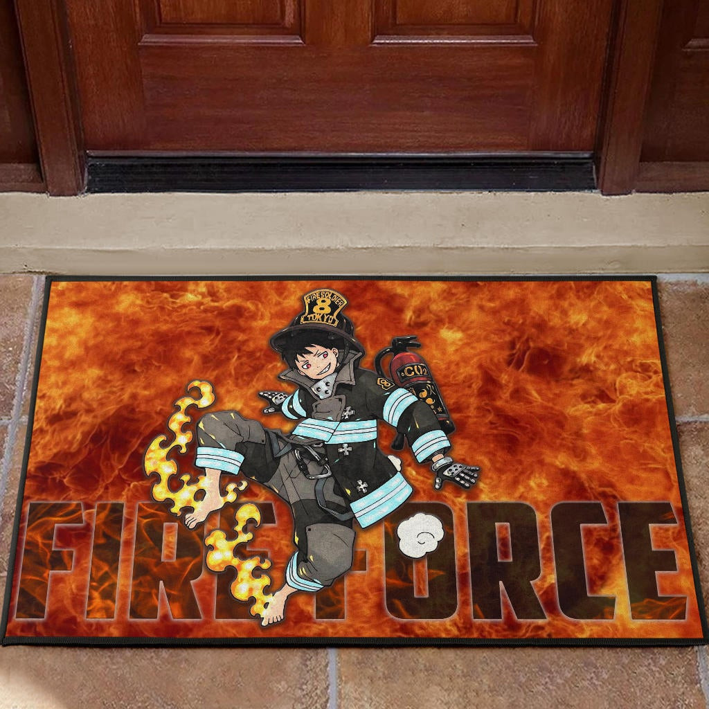 Fire Force Anime Rubber Doormat Shinra Kusakabe With Fire Extinguisher Crazy In Fire Rubber Doormat Home Decor