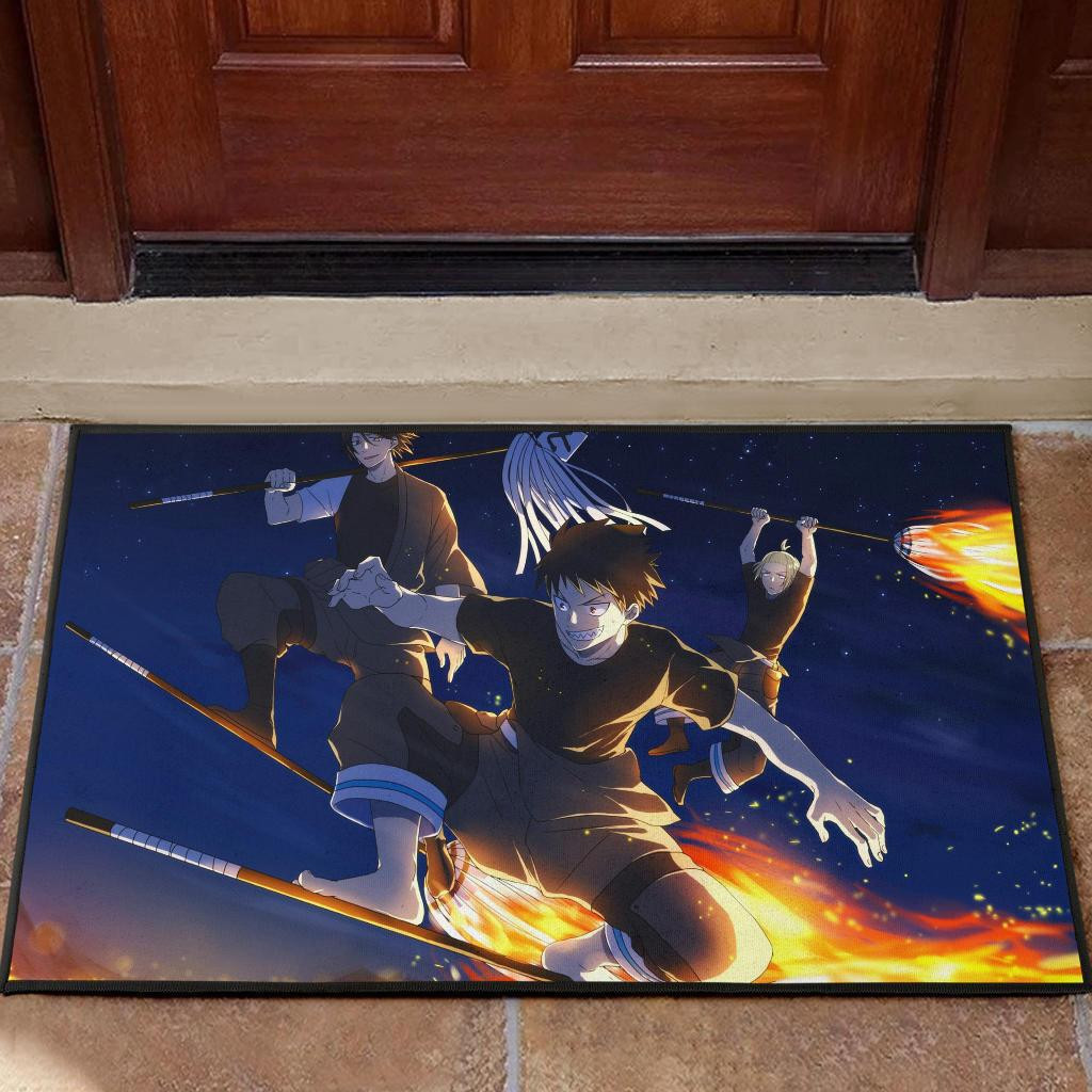 Fire Force Riding Fire Broom Rubber Doormats