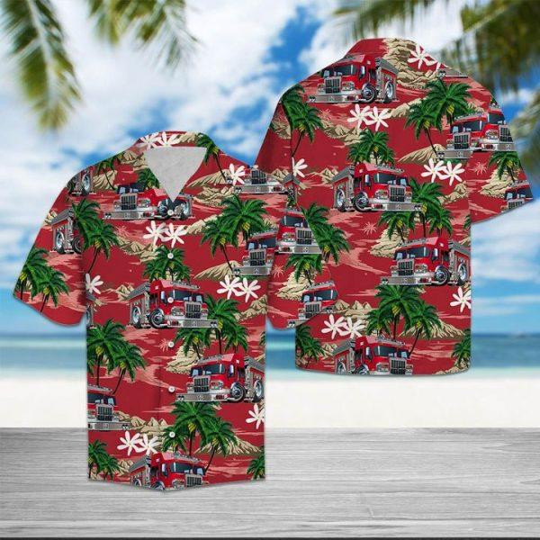 Firefighter Car Palm Island Hawaiian Shirt