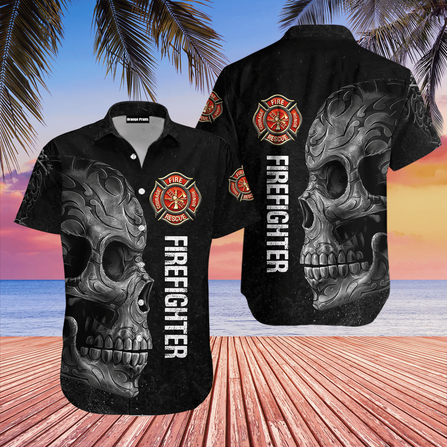 Firefighter Crazy Skull Hawaiian Shirt