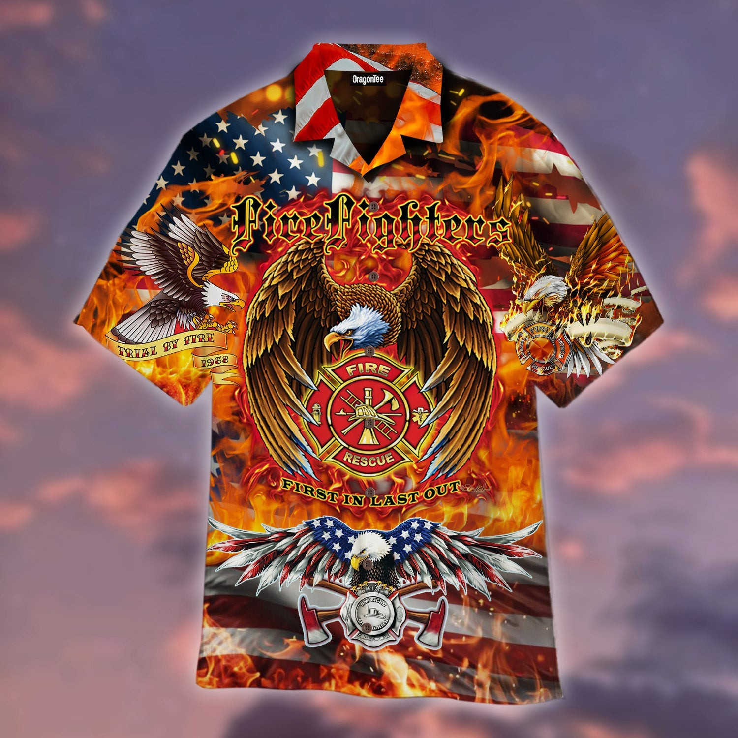 Firefighter Eagle American Hawaiian Shirt