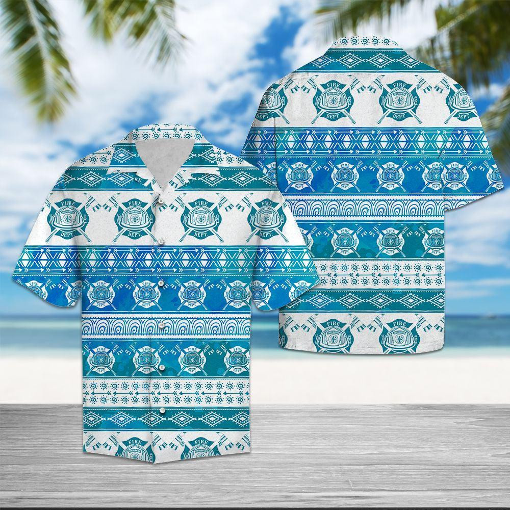 Firefighter Feather Pattern Hawaiian Shirt