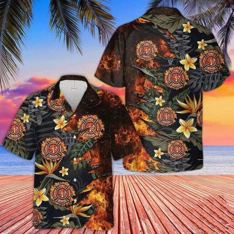 Firefighter Flaming Tropical Unisex Hawaiian Shirt