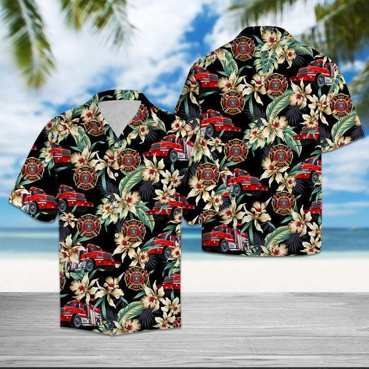 Firefighter Floral Vintage Hawaiian Shirt