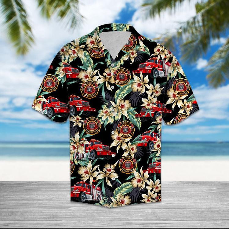 Firefighter Floral Vintage Hawaiian Shirt - Image 3