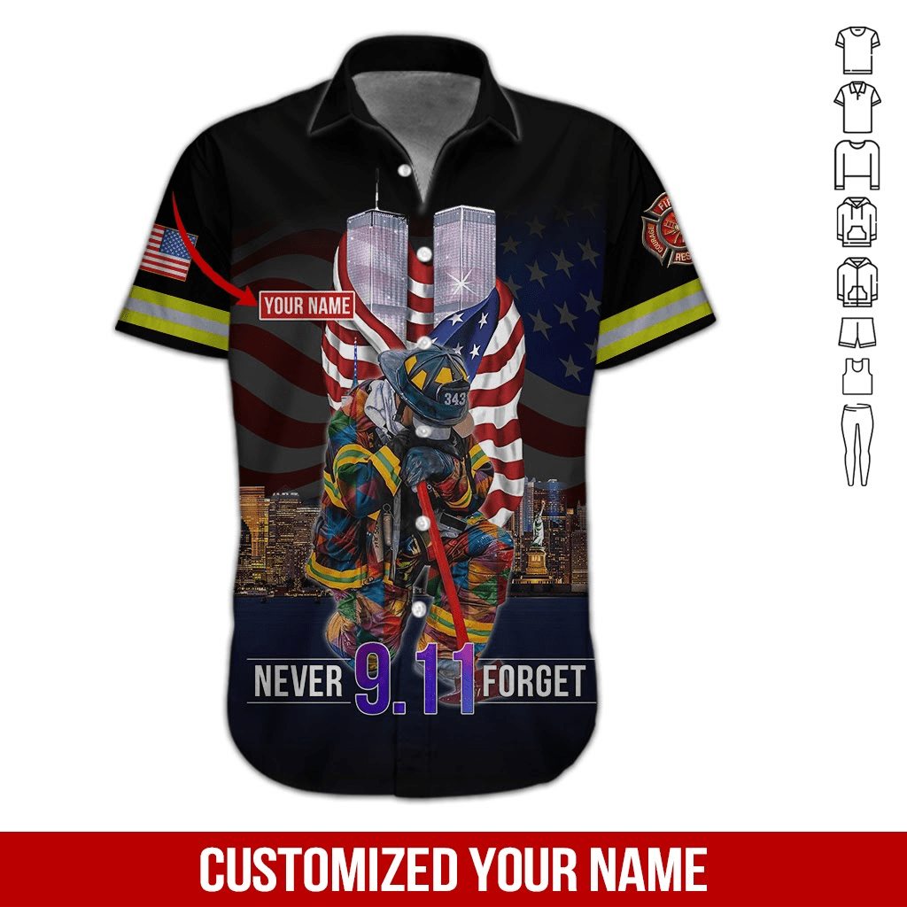 Firefighter Never Forget Personalized Hawaiian Shirt