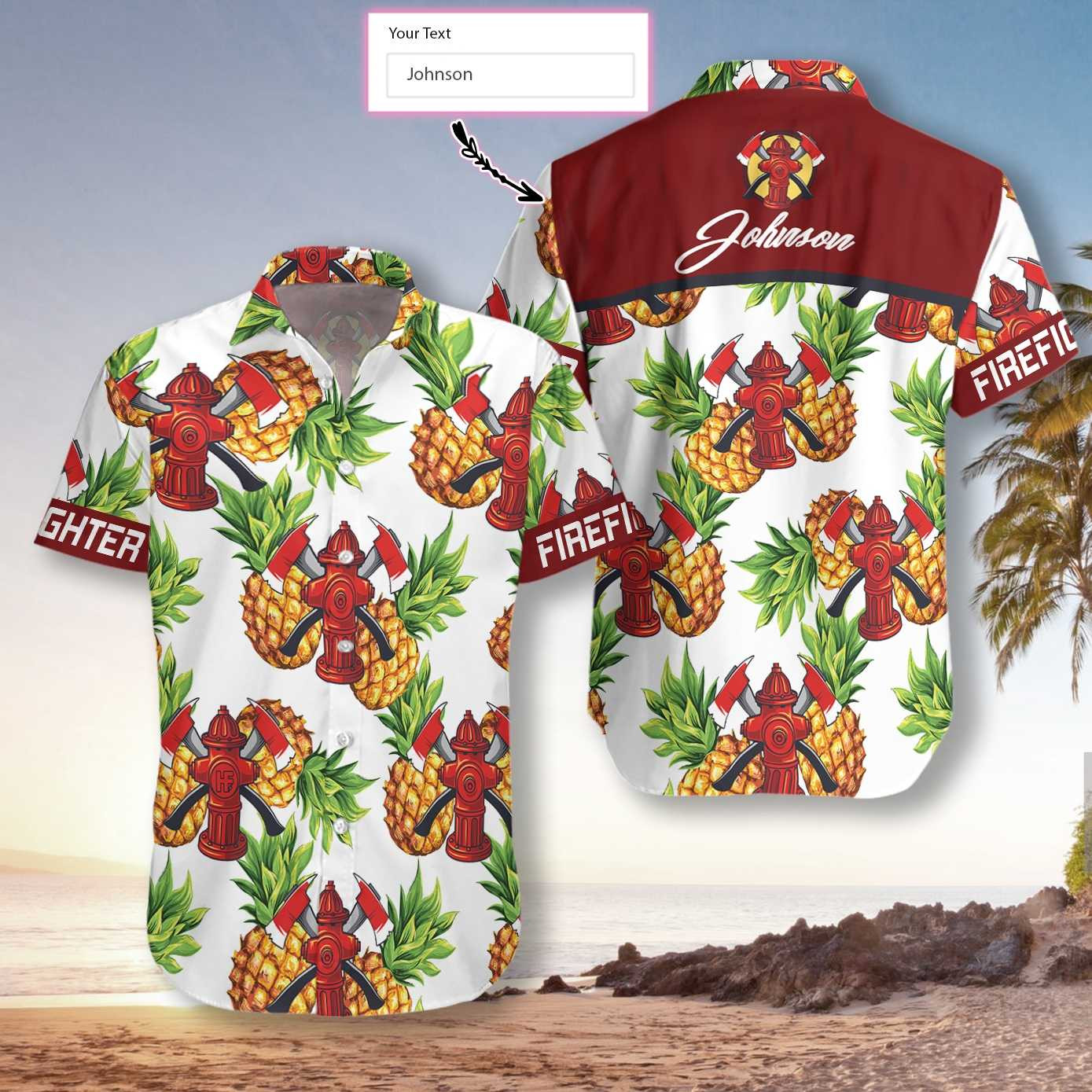 Firefighter Pineapple Pattern Personalized Hawaiian Shirt