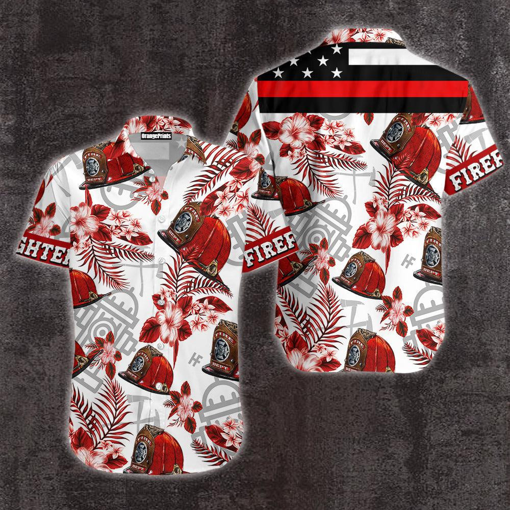 Firefighter Red Hat Red Line Hawaiian Shirt