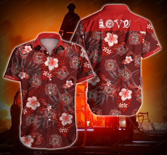 Firefighter Redd Love Red Hawaiian Shirt