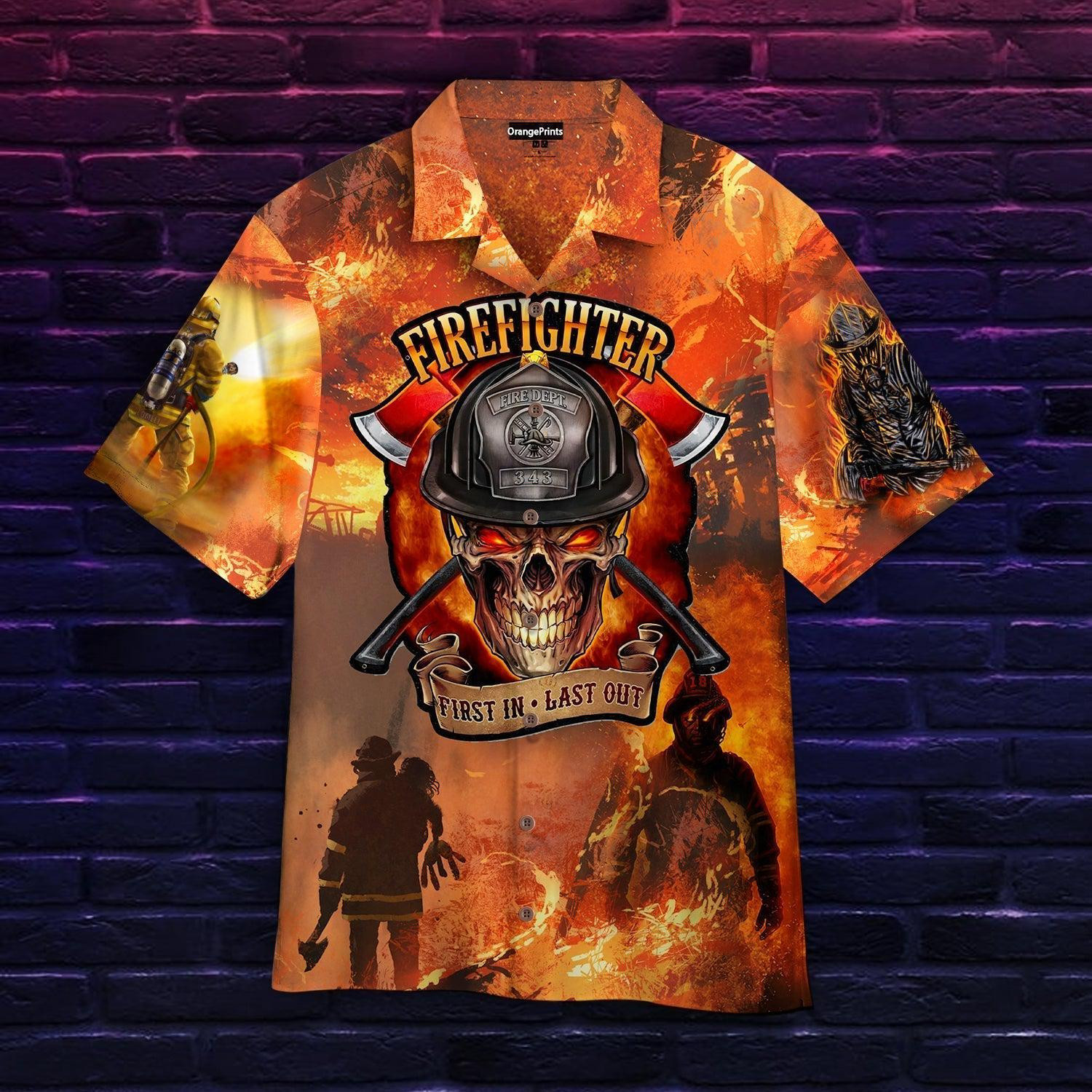 Firefighter Skull Hawaiian Shirt