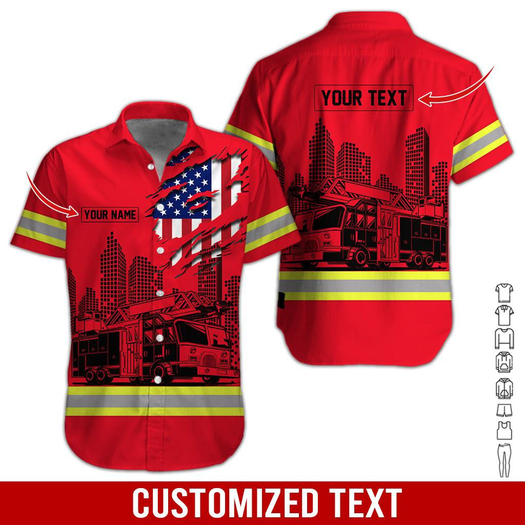 Firefighter Truck Personalized Hawaiian Shirt