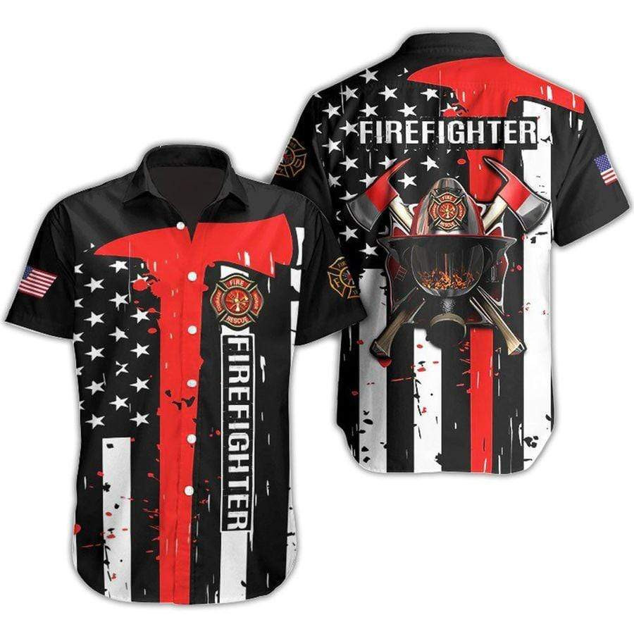 Firefighter US Flag Hawaiian Shirt