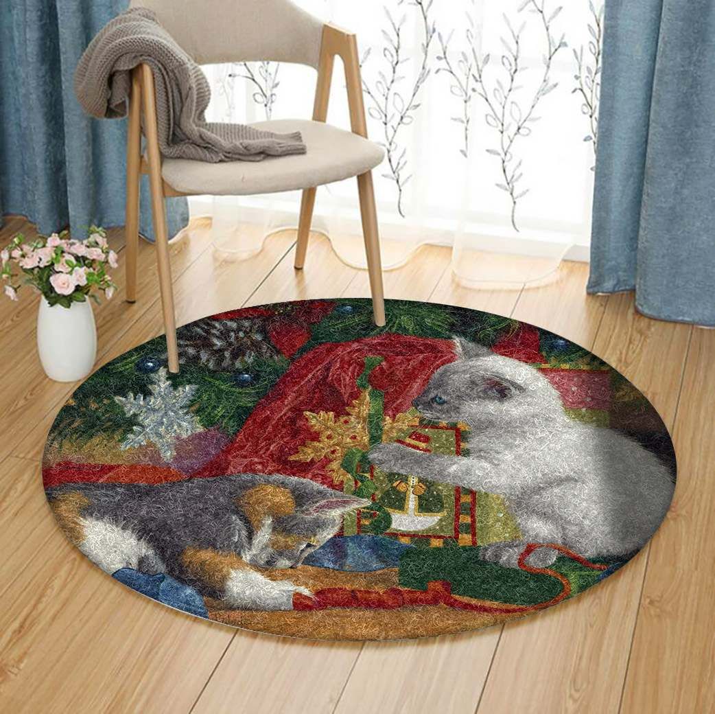 First Christmas Cat Round Rug Carpet Bedroom Livingroom Home Decor