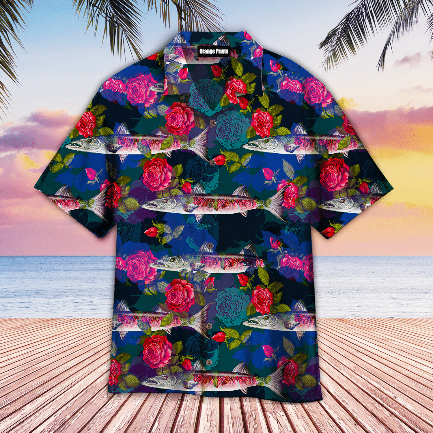 Fish Barracuda And Roses Hawaiian Shirt