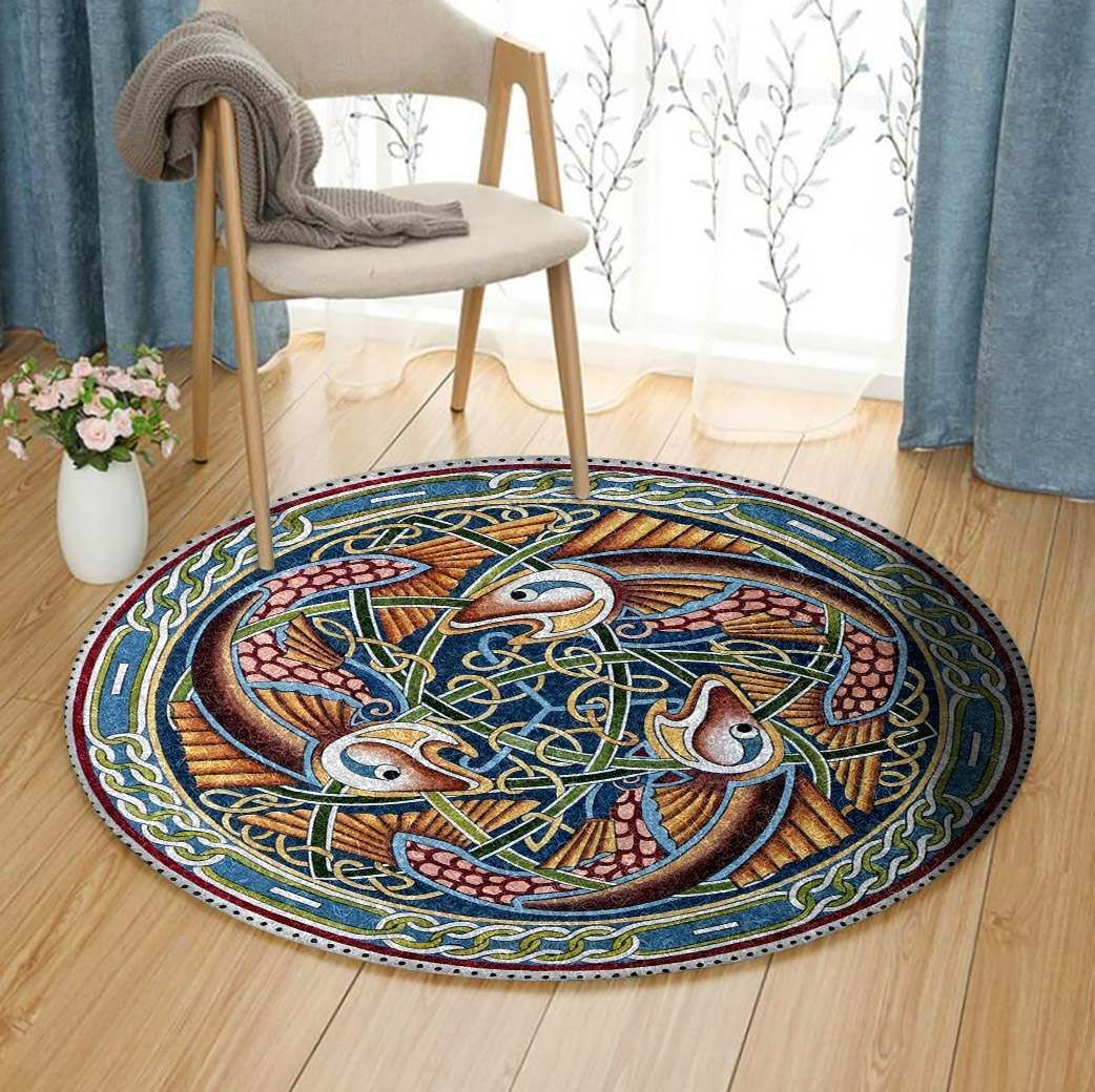Fish Celtic Round Rug Carpet Bedroom Livingroom Home Decor