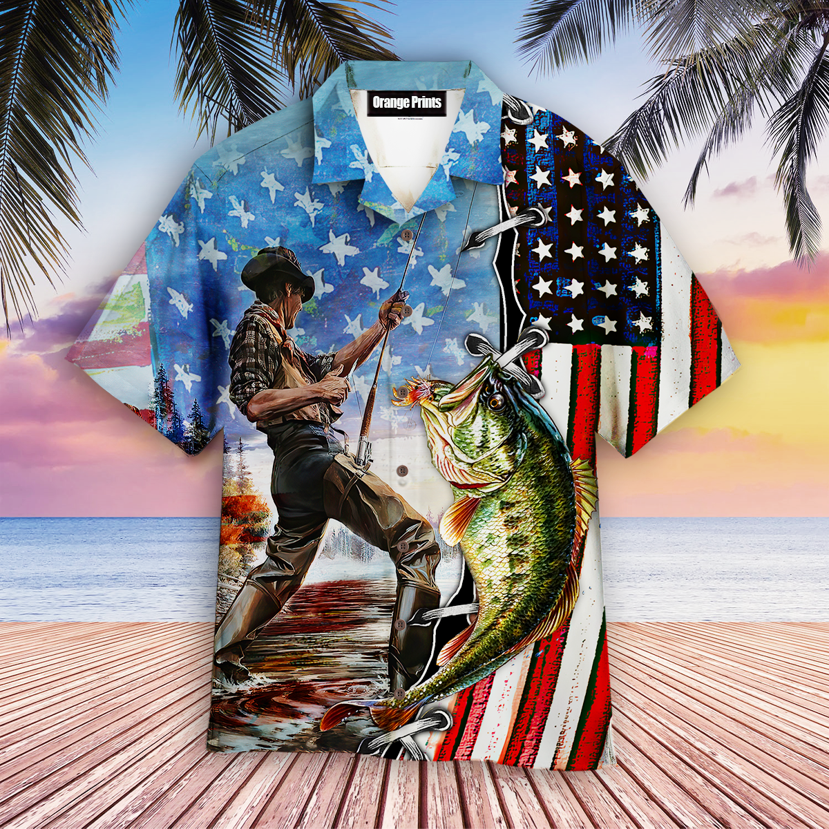 Fishing US Flag Hawaiian Shirt
