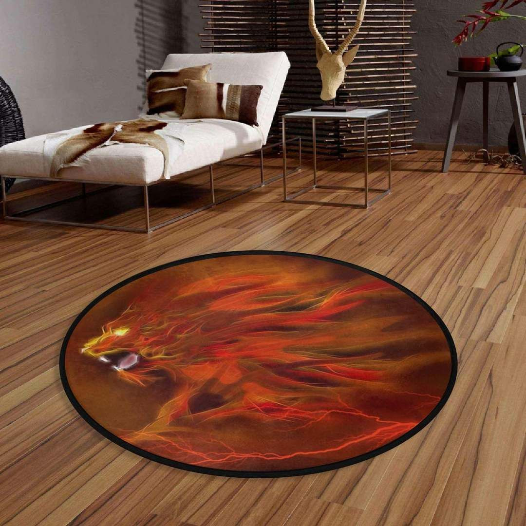 Flame Lion Round Rug Carpet Bedroom Livingroom Home Decor