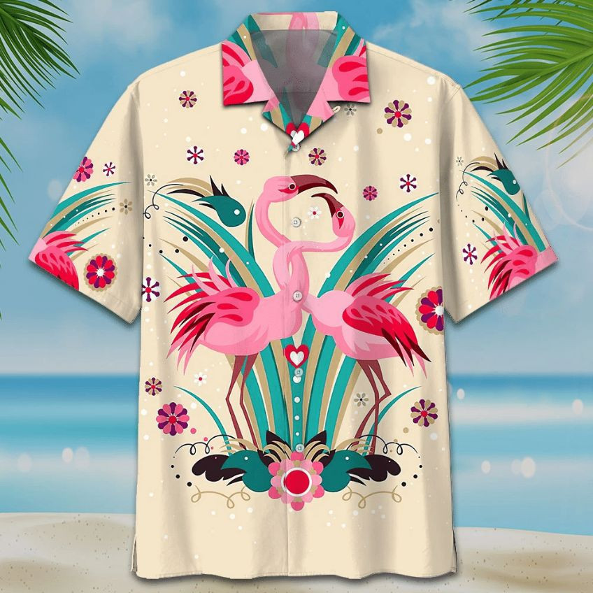Flamigo Couple Print Hawaiian Shirt