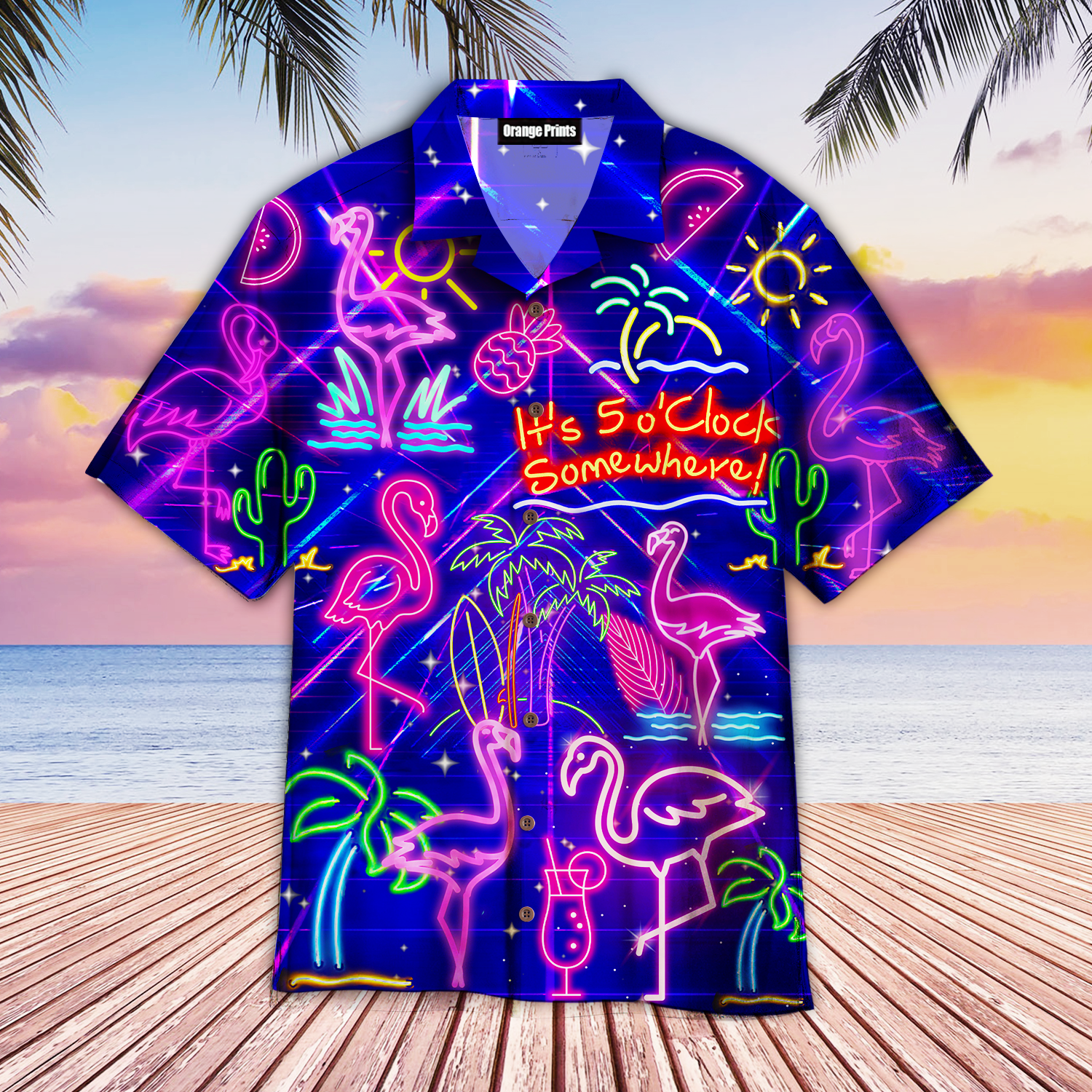 Flamigo Neon It's 5 O'Clock Somewhere Hawaiian Shirt