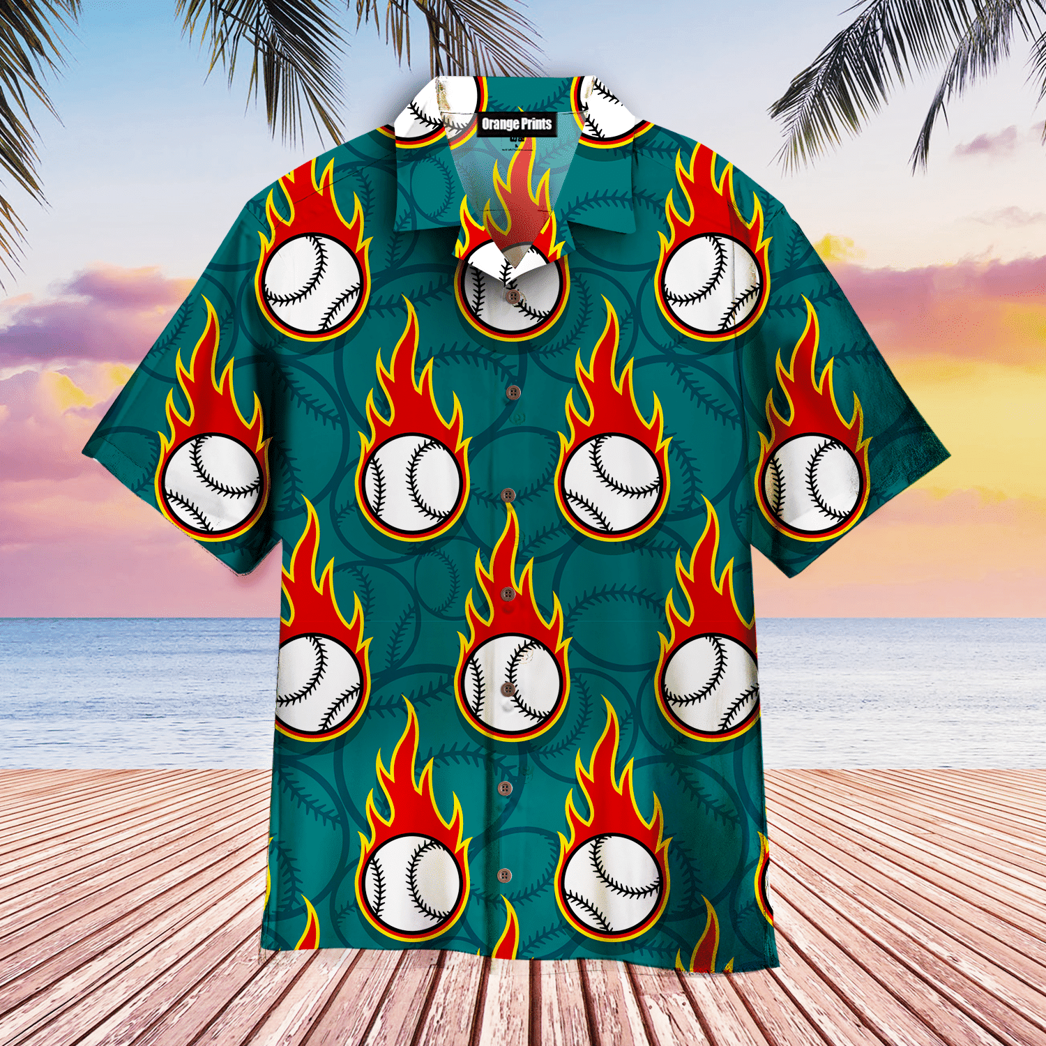 Flaming Baseball Ball Hawaiian Shirt