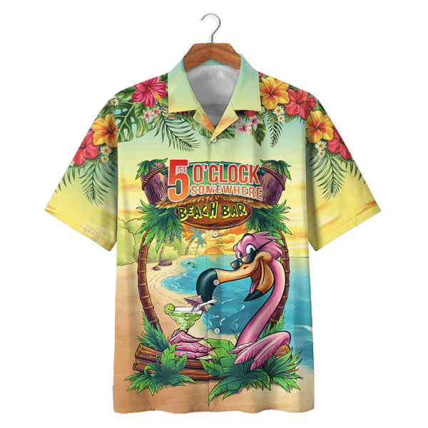 Flamingo 5 OÃ­Clock Some Where Beach Bar Hawaiian Shirt