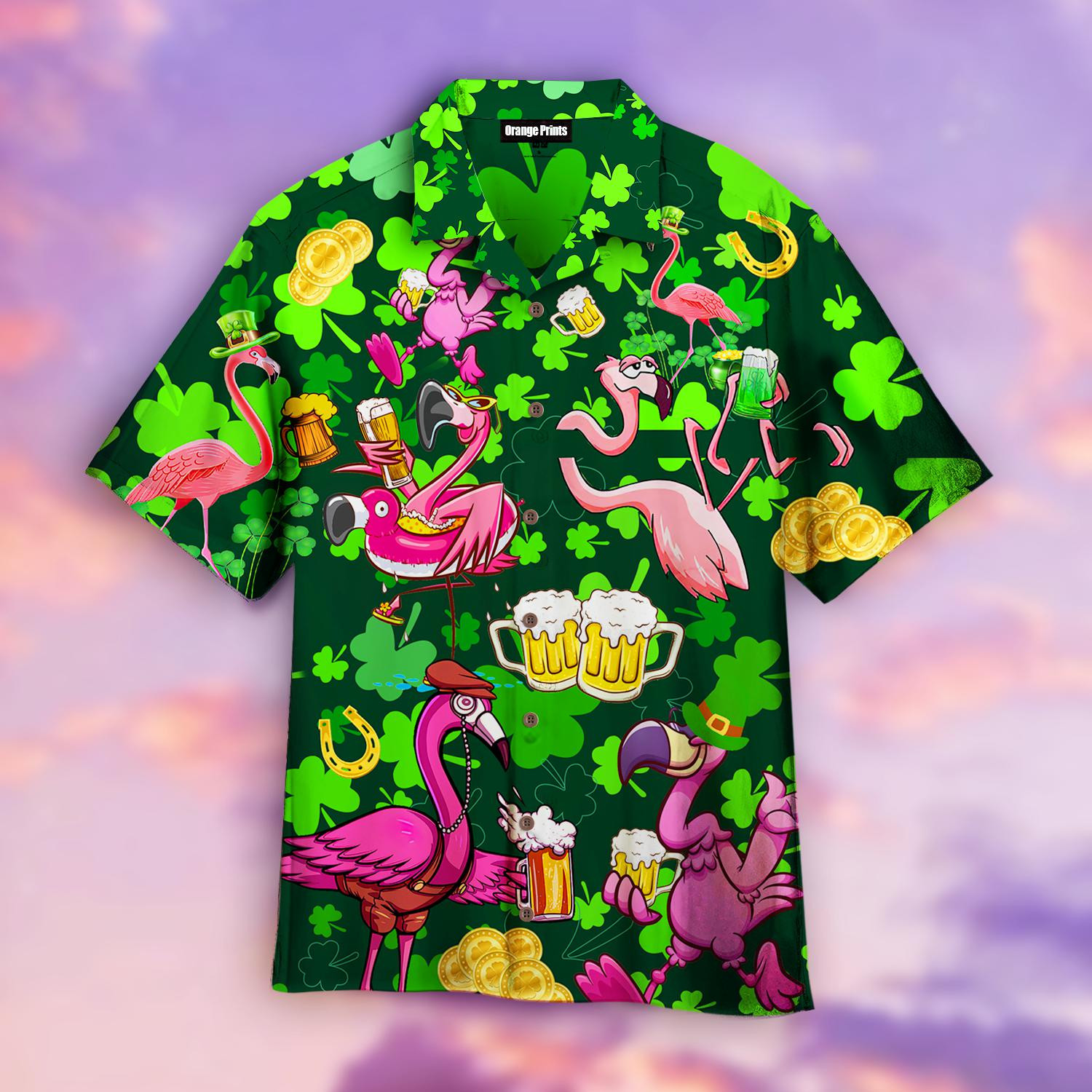 Flamingo And Beer Patrick's day Hawaiian Shirt