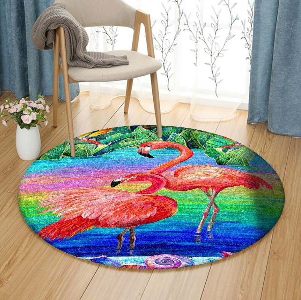 Flamingo Color Round Rug Carpet Bedroom Livingroom Home Decor
