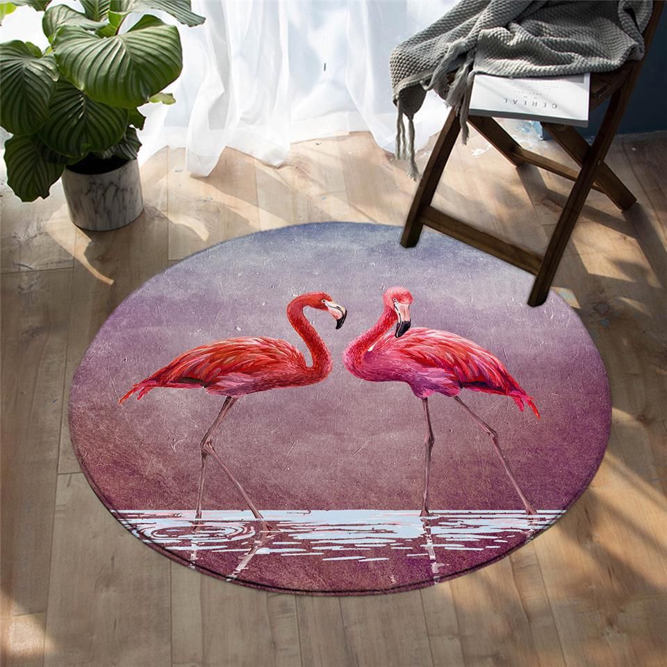 Flamingo Couple Round Rug Carpet Bedroom Livingroom Home Decor