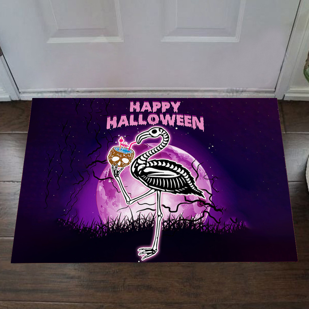 Flamingo Happy Halloween Rubber Doormat Flamingo Lovers Halloween Welcome Mats For Front Door