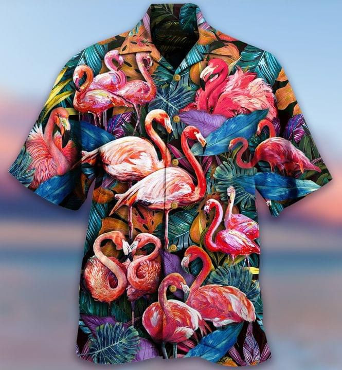 Flamingo Heart Print Hawaiian Shirt