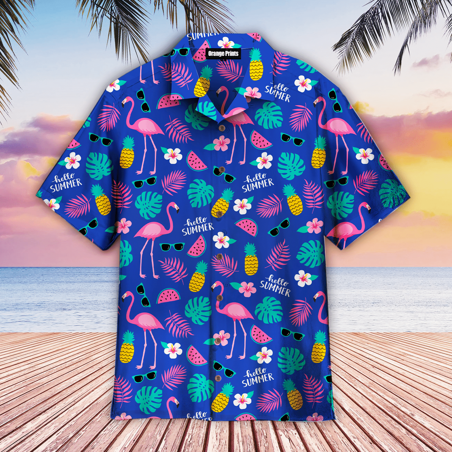 Flamingo Hello Summer Hawaiian Shirt