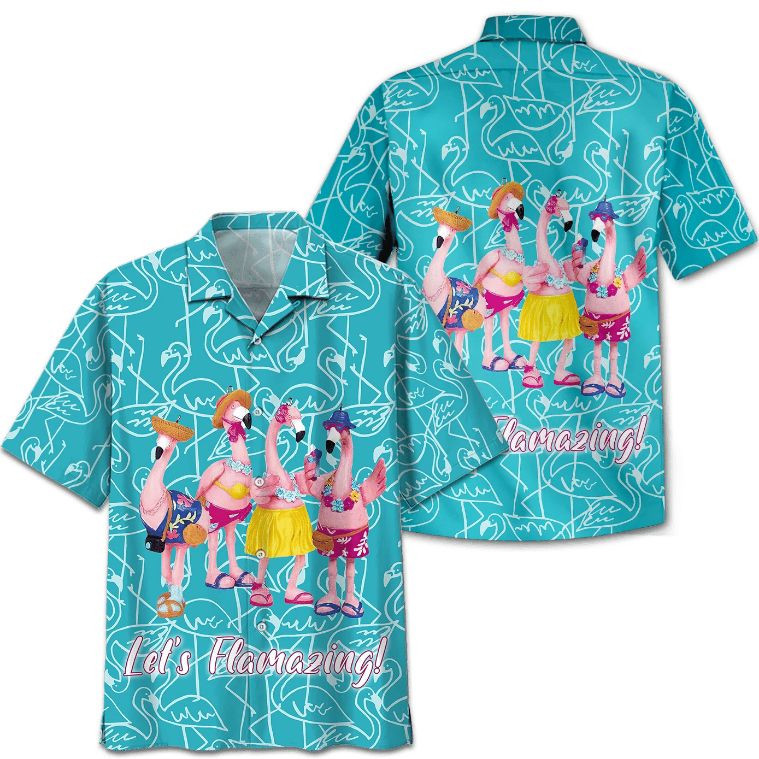 Flamingo Lets Flamazing Print Hawaiian Shirt