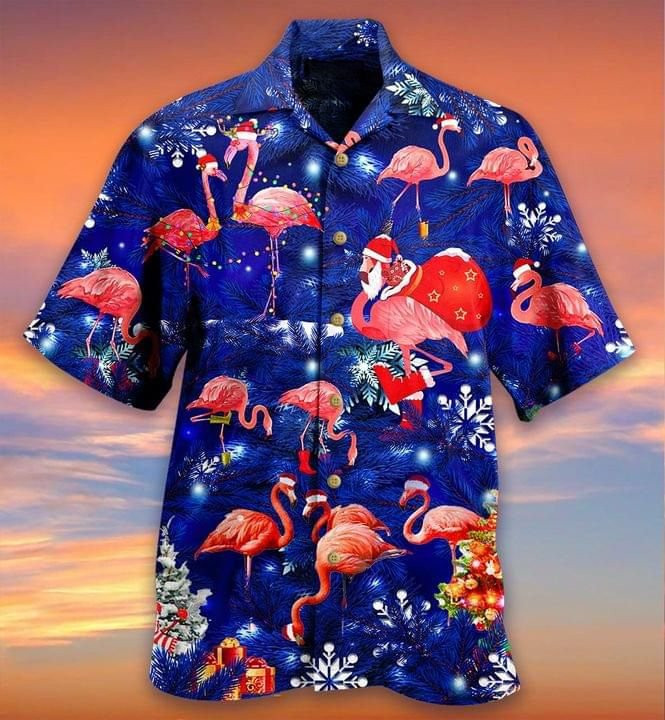 Flamingo Merry Christmas Print Hawaiian Shirt