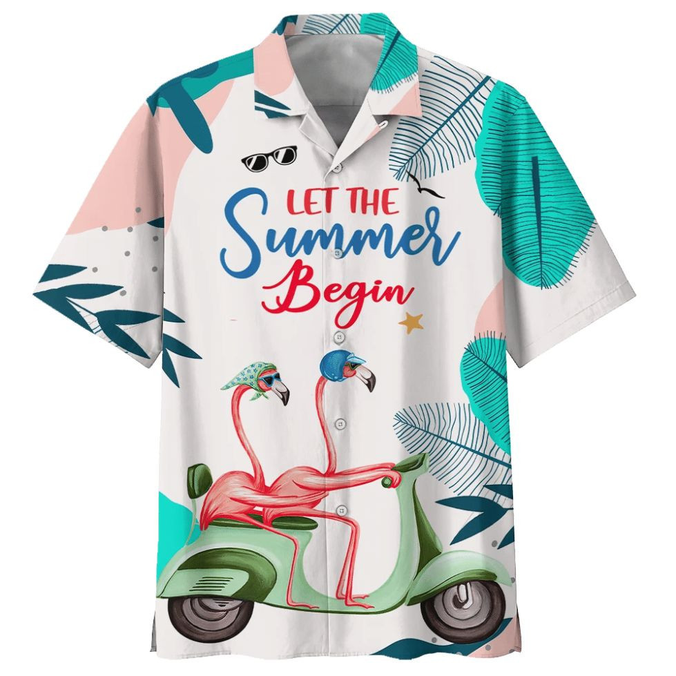 Flamingo Motorcycles Let The Summer Begin Print Hawaiian Shirt