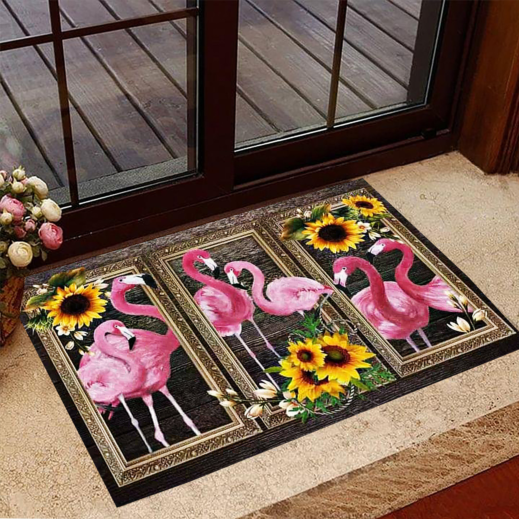 Flamingo Rubber Doormat Decorative Sunflower Pink Flamingo Front Door Mat Indoor