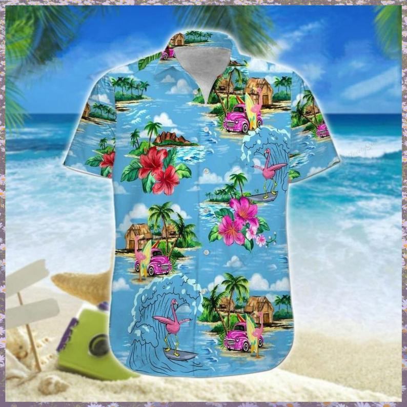 Flamingo Surfing Hawaiian Shirt