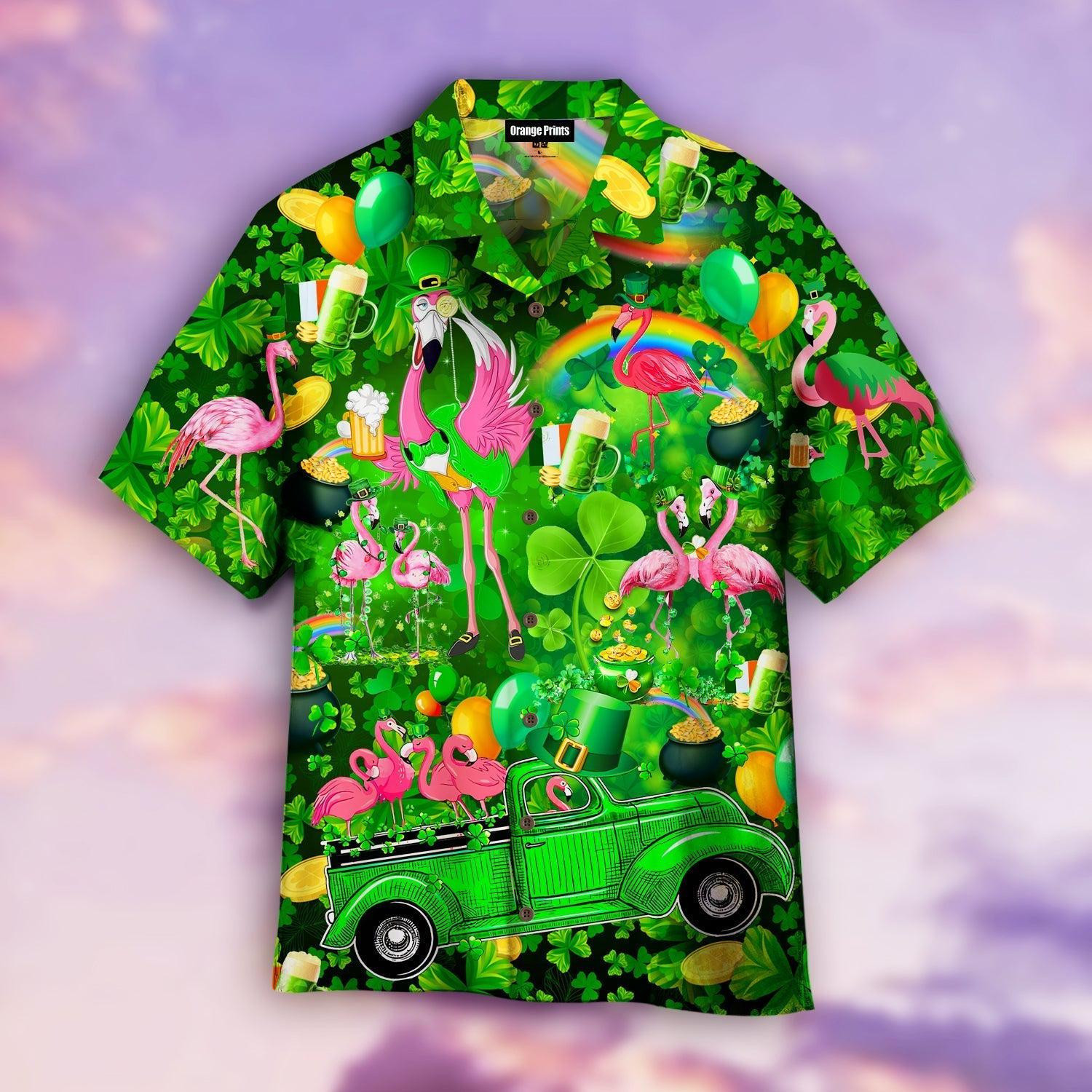 Flamingos Drink Beer Patrick's Day Hawaiian Shirt
