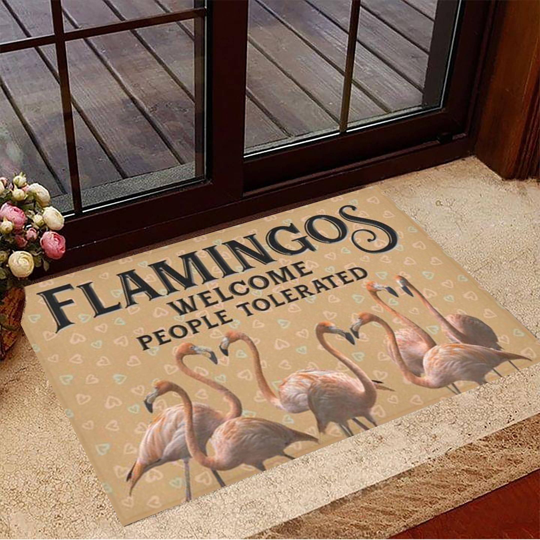 Flamingos Welcome People Tolerated Rubber Doormat Inside Door Mats Gifts For Flamingo Lovers