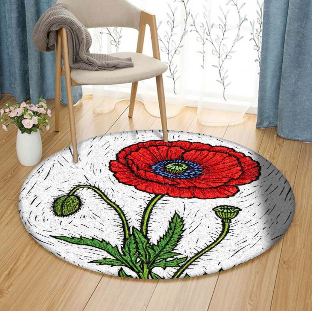 Flanders Poppy Round Rug Carpet Bedroom Livingroom Home Decor