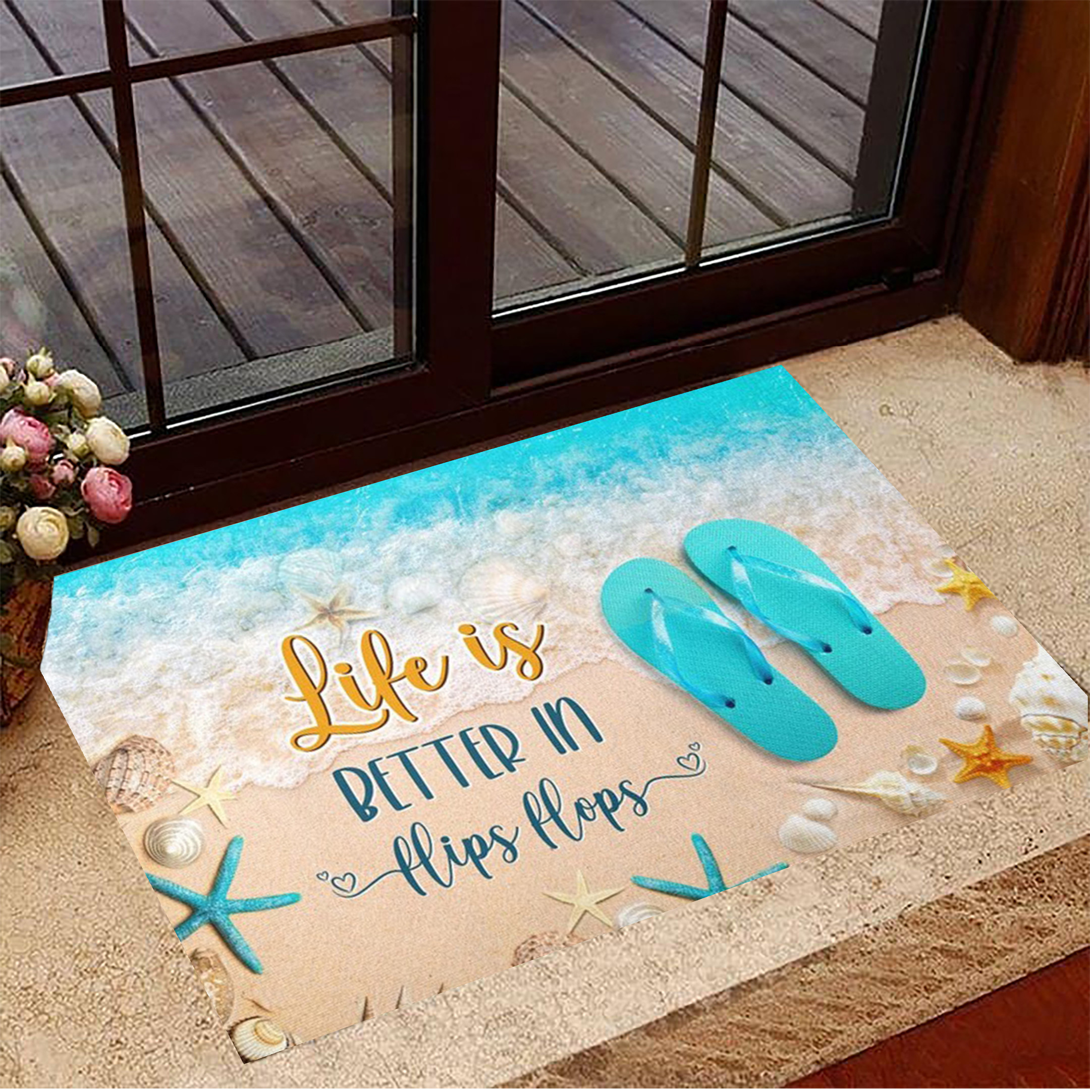 Flip Flop Rubber Doormat Life Is Better In Flips Flops Beach Theme Summer Rubber Doormat Decorative